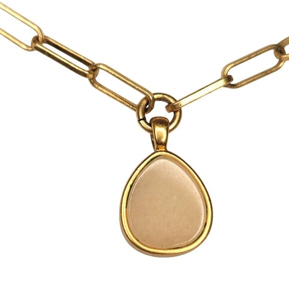 Madewell 18" Gold Tone Paperclip Chain Pink Stone Pendant Necklace - Picture 2 of 4